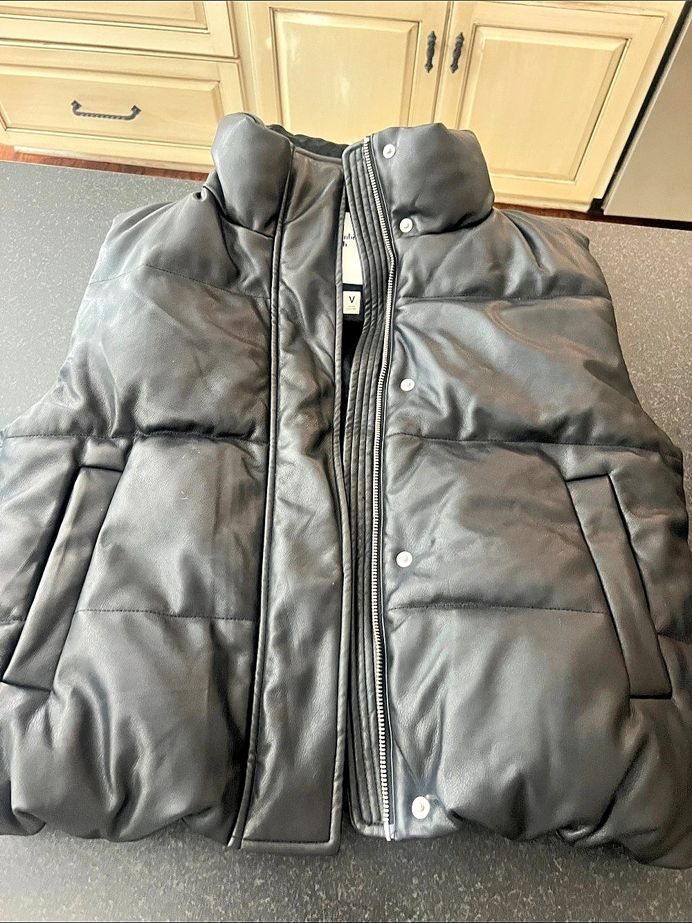 Abercrombie & Fitch Vegan Leather Puffer Vest Black XS